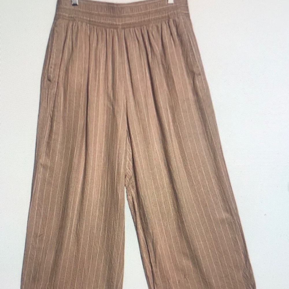 Striped Tan Wide-Leg Pants